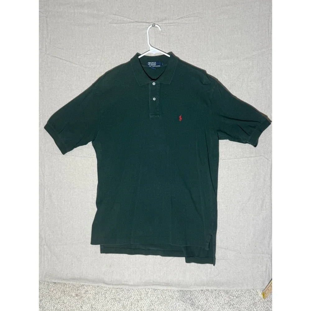 Polo Ralph Lauren Mens Large Green Short Sleeve Cotton Pique Polo Shirt Red Pony